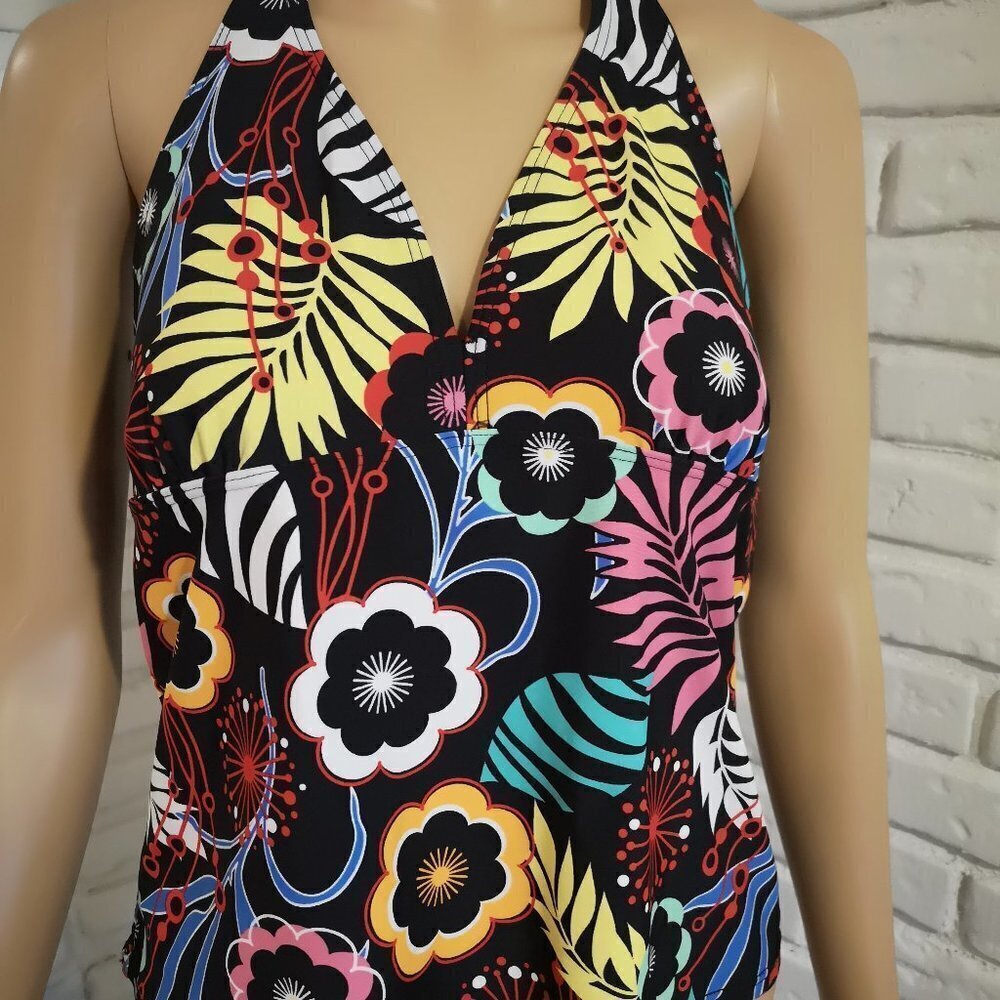 Baltex Multi Colored Ladies Size 12 Halter Tie Neck Low Back Tankini Top